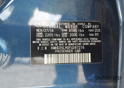 2015 Hyundai Elantra Gt from USA, damaged, VIN KMHD35LH0FU247216